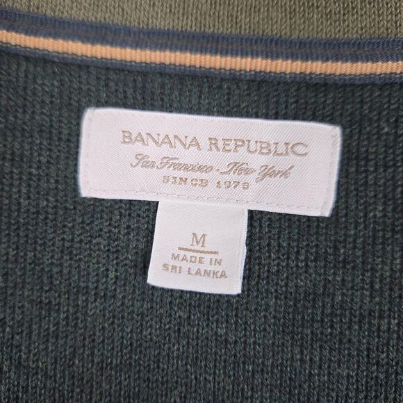 Banana Republic Sweater Mens Size Medium 1/4 Zip Mock Neck Green Stripe - Picture 8 of 12